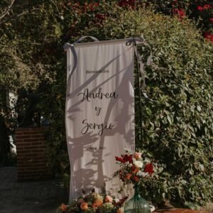 CARTEL DE BIENVENIDA EN TELA NATURAL